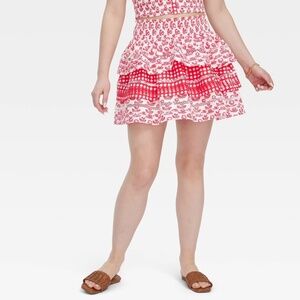 ROLLER RABBIT X TARGET Women's Floral/Star Geo Tiered Mini Skirt Red, Small